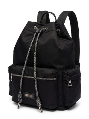Versace Fragrances Black Nylon Drawstring Backpack